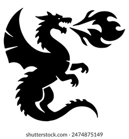 Dragon Fire Silhouette, Perfect for Fantasy and Mythical Themes - Flat Vector Illustration