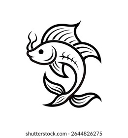 dragon fish line art on white background