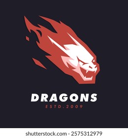 Dragon with flame fire logo design for team sport and gaming