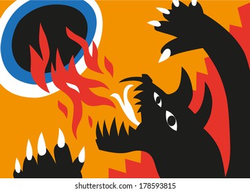 dragon and flame - vector illustration