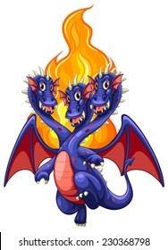 Dragon and flames on white background
