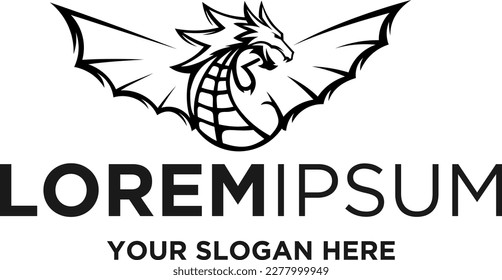 dragon flaying silhouette logo vector