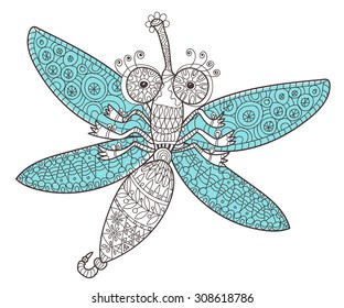 Dragon fly doodle on white background.