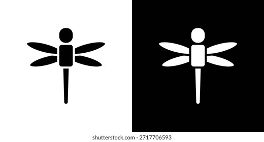 Pictograma plano negro del icono de la mosca del dragón. Para gráficos y Diseño web.