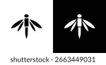 Dragon fly icon symbol in black and white color. Silhouette Styles.
