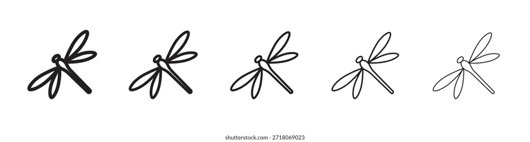 Dragon fly icon symbol in thin line, Black outline and stroke style