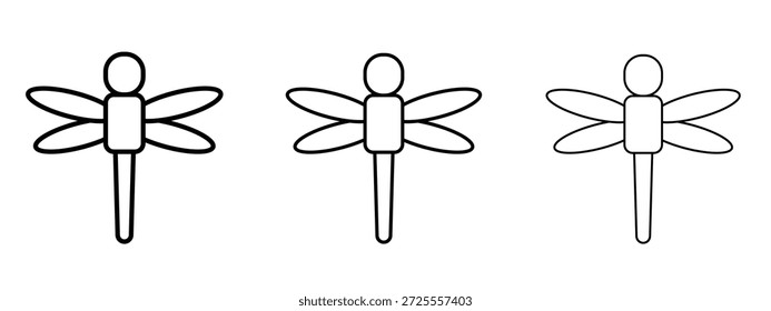 Símbolo de línea delgada del icono de la mosca del dragón en el fondo blanco, Ilustración vectorial editable del movimiento