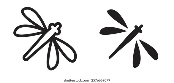 Dragon fly icons in outline and stroke versions