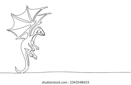 Dragon fly. One line continuous concept dragon banner. Line art, outline, silhouette, vector illustration.