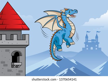 dragon flying around at the castle