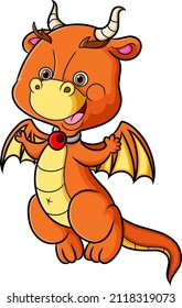 The dragon is flying so high in the sky and happy of illustration