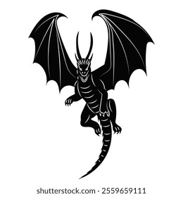 dragon flying silhouette on white background, vector