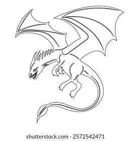 dragon flying sketch, outline vector