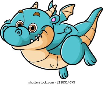The dragon is flying in the sky with the happy face of illustration
