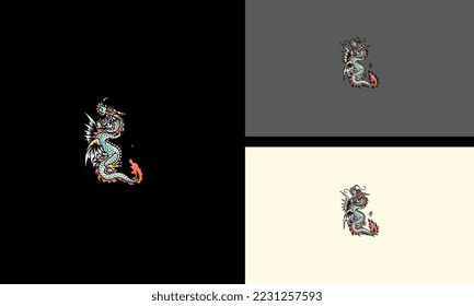 dragon flying vector illustration tattoo design
