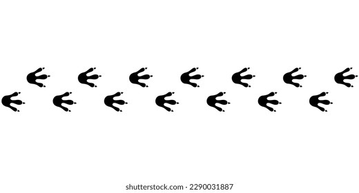 Dragon footprint line. Hand drawn dinosaur paw prints. Dragon foot silhouette. Dino cute trail texture. Vector illustration isolated on white background.