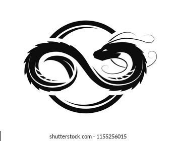 Dragon in the form of infinity, circle logo, symbol.