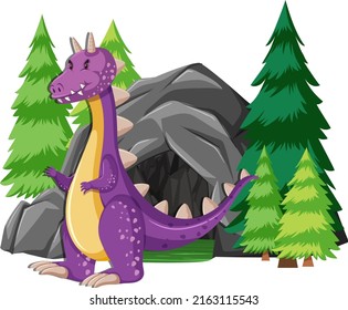 Dragon in front of the cave illustration