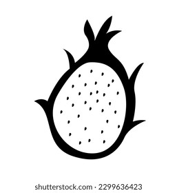 dragon fruit, black and white illustration of dragon fruit. dragon fruit icon.