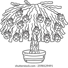 Dragon Fruit Cactus Tree Isolated Coloring Page 