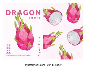 Dragon fruit, Carambola packaging design templates, watercolour style vector illustration.