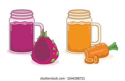 Dragon fruit and Carrot Juice Vector Illustration can be for icon or menu illustration