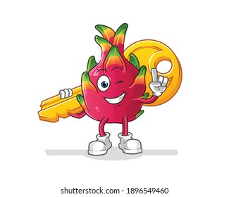 dragon fruit carry the key mascot. cartoon vector