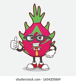 Dragon Fruit cartoon businessman mascot character wearing tie and glasses