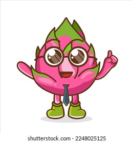 Dragon Fruit cartoon businessman mascot character wearing tie and glasses