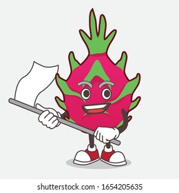 Dragon Fruit cartoon mascot character waving a flag
