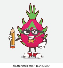 Dragon Fruit cartoon mascot character holding pencil