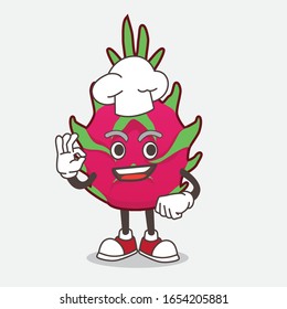 Dragon Fruit cartoon mascot character in a chef dress and white hat