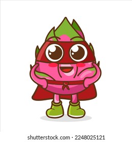Dragon Fruit cartoon mascot character dressed as a Super hero