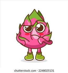 Dragon Fruit cartoon mascot character in a confused gesture