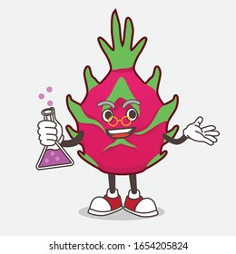 Dragon Fruit cartoon mascot professor character  with glass tube