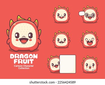 Dragon fruit cartoon. vector illustration with different expressions
