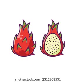 Dragon Fruit Cartoon Vector Illustration Design. Fruits Premium Illustration Isolated.