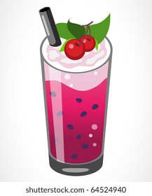 Dragon Fruit Cherry Milkshake In Glass Vector