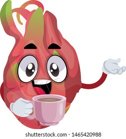 Fruto dragón con café, ilustración, vector sobre fondo blanco.