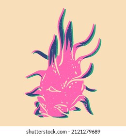 
Dragon fruit. Colorful cute screen printing effect. Riso print effect. Vector illustration. Graphic element  for fabric, textile, clothing, wrapping paper, wallpaper, poster.