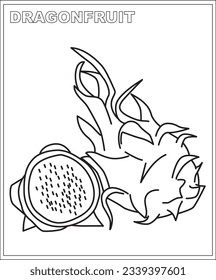 Dragon Fruit coloring book page, Fruit coloring book for children