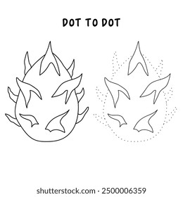 Dragon fruit coloring pages for kids. Trace and color dragon fruit. Educational worksheet. Dragon fruit tracing worksheet. Kindergarten and preschool activity.