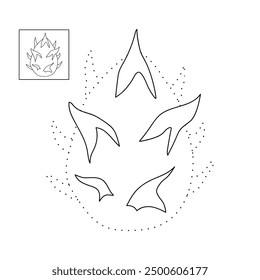Dragon fruit coloring pages for kids. Trace and color dragon fruit. Educational worksheet. Dragon fruit tracing worksheet. Kindergarten and preschool activity.