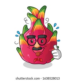 Dragon fruit comedian funny face cartoon with big nose mask. cute chibi cartoon mascot vector
