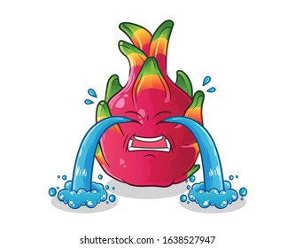 Dragon fruit crying with lots of tears cartoon. cute chibi cartoon mascot vector