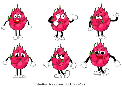 Fruta del dragón. Caracteres de frutos cortos establecidos aislados en elementos de fondo blanco. ilustración vectorial.