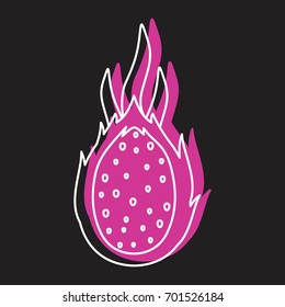 Dragon fruit in doodle style icons vector illustration for design and web isolated on black background. Dragon fruit vector object for labels and logo