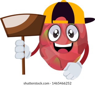 Dragon fruit with dust pan, illustration, vector on white background.