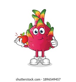 dragon fruit eating an apple illustration. character vector