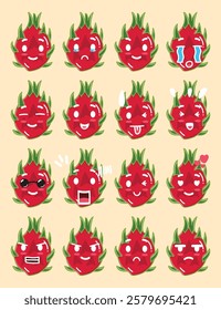 a Dragon Fruit emoticon set for a sticker design element or emoji project element